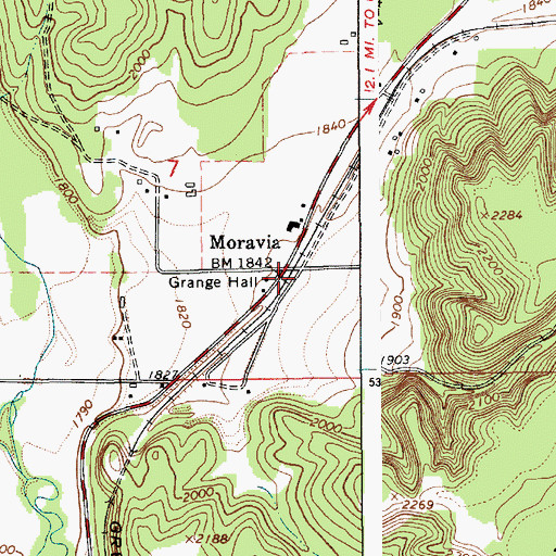 Topographic Map of Moravia, ID