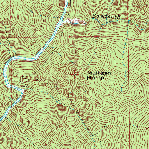 Topographic Map of Mulligan Hump, ID