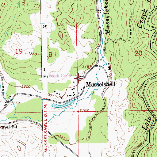 Topographic Map of Musselshell, ID