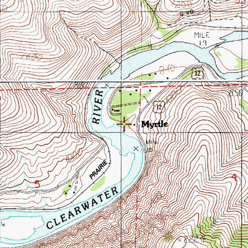 Topographic Map of Myrtle, ID
