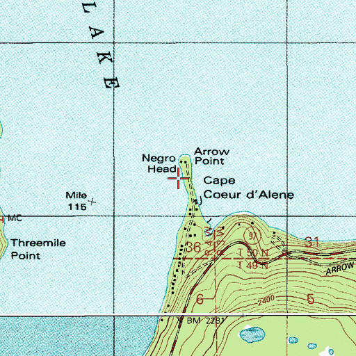 Topographic Map of Arrow Point, ID