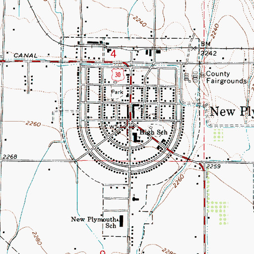 Topographic Map of New Plymouth, ID