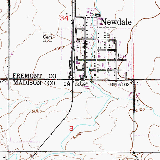 Topographic Map of Newdale, ID