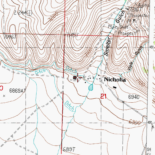 Topographic Map of Nicholia, ID