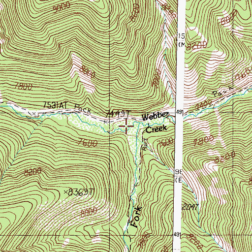 Topographic Map of North Fork Webber Creek, ID