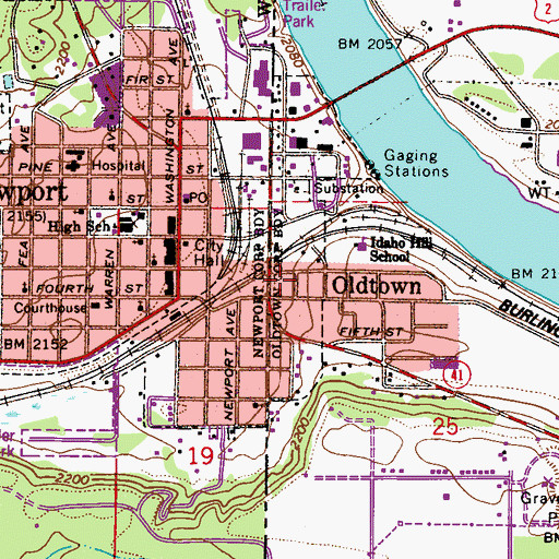 Topographic Map of Oldtown, ID