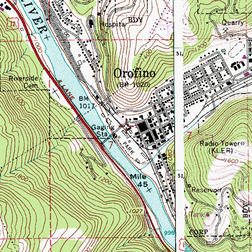 Topographic Map of Orofino, ID