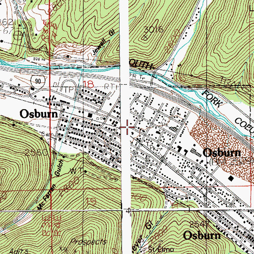 Topographic Map of Osburn, ID