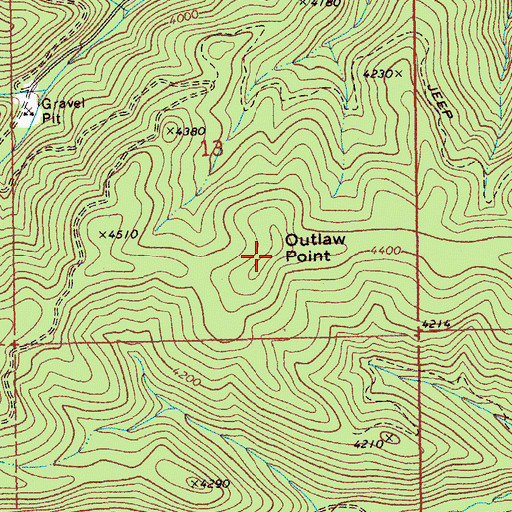 Topographic Map of Outlaw Point, ID