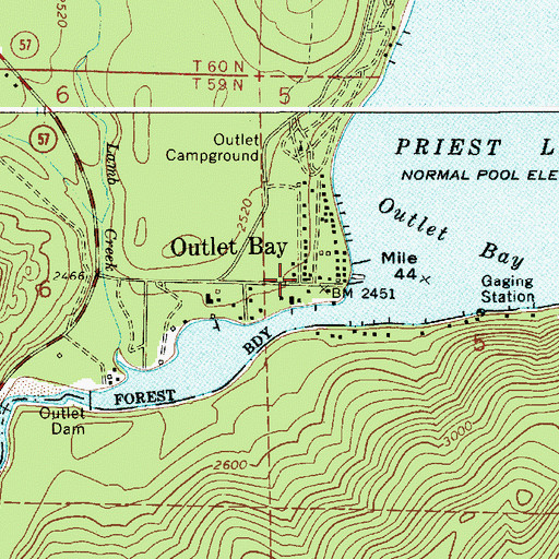 Topographic Map of Outlet Bay, ID