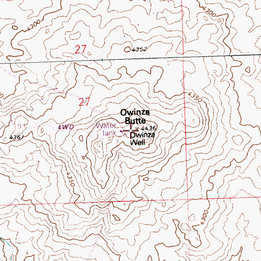 Topographic Map of Owinza Butte, ID