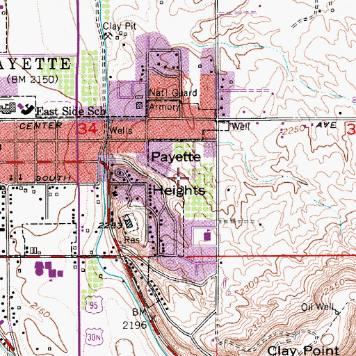 Topographic Map of Payette Heights, ID