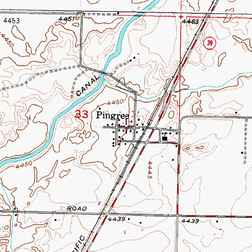 Topographic Map of Pingree, ID