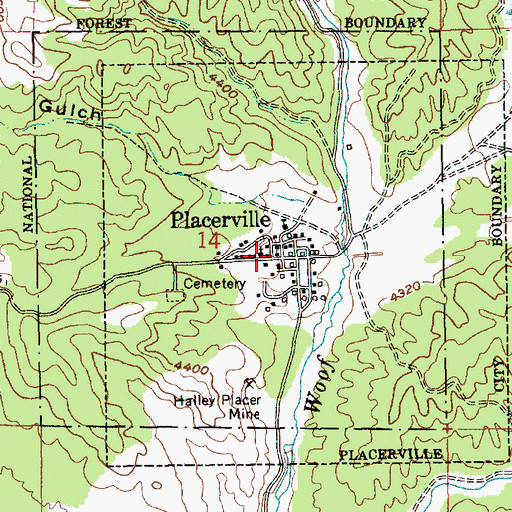 Topographic Map of Placerville, ID