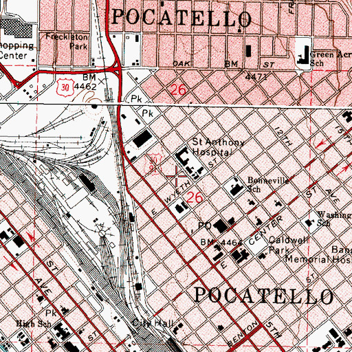 Topographic Map of Pocatello, ID
