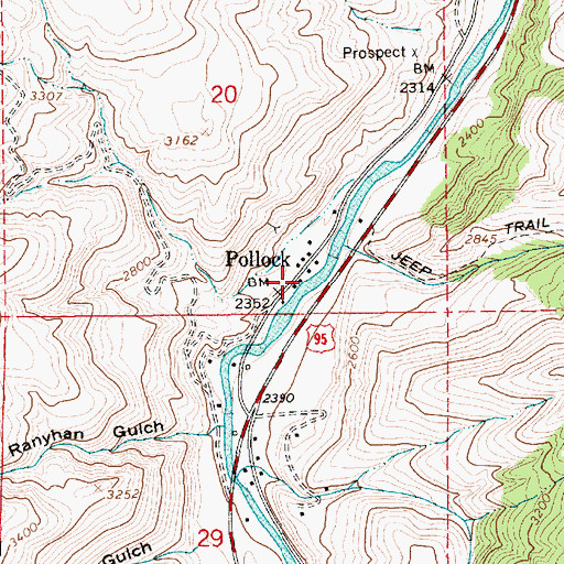 Topographic Map of Pollock, ID