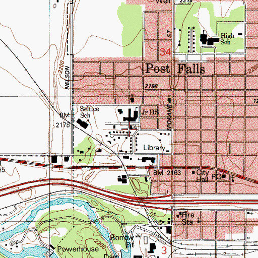 Topographic Map of Post Falls, ID
