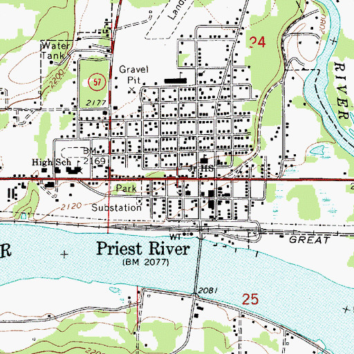 Topographic Map of Priest River, ID