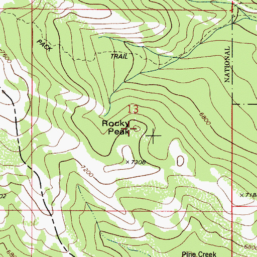 Topographic Map of Rocky Peak, ID