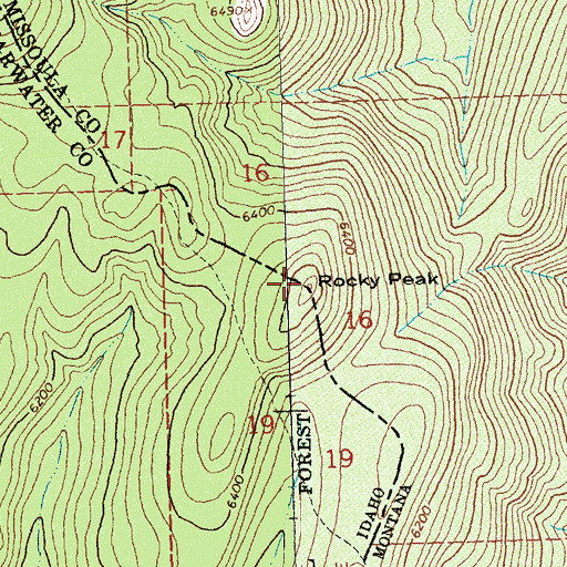 Topographic Map of Rocky Peak, ID