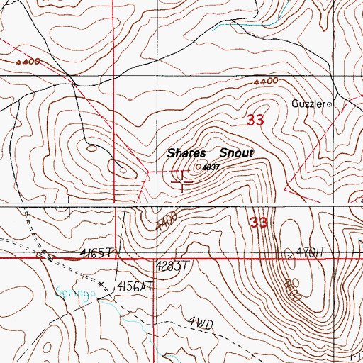 Topographic Map of Shares Snout, ID