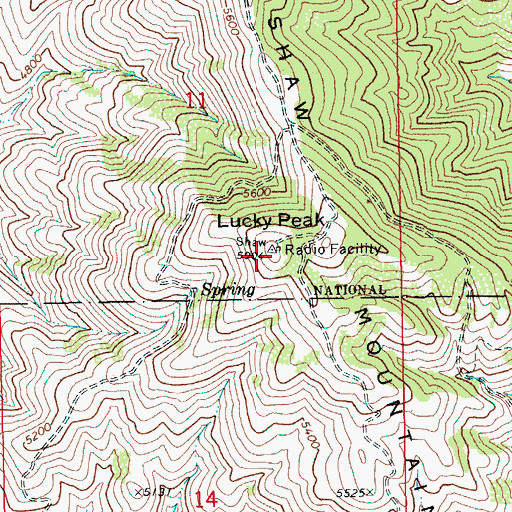 Topographic Map of Shaw Mountain, ID
