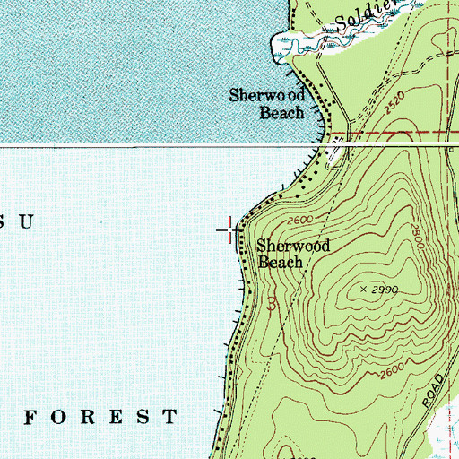 Topographic Map of Sherwood Beach, ID