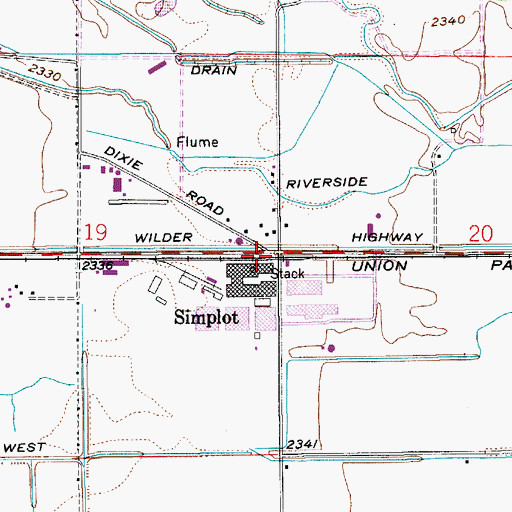 Topographic Map of Simplot, ID