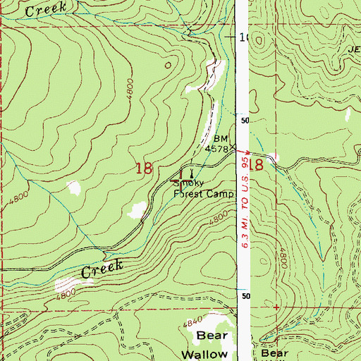 Topographic Map of Smoky Forest Camp, ID