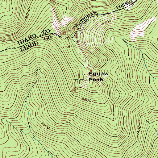 Topographic Map of Squaw Peak, ID