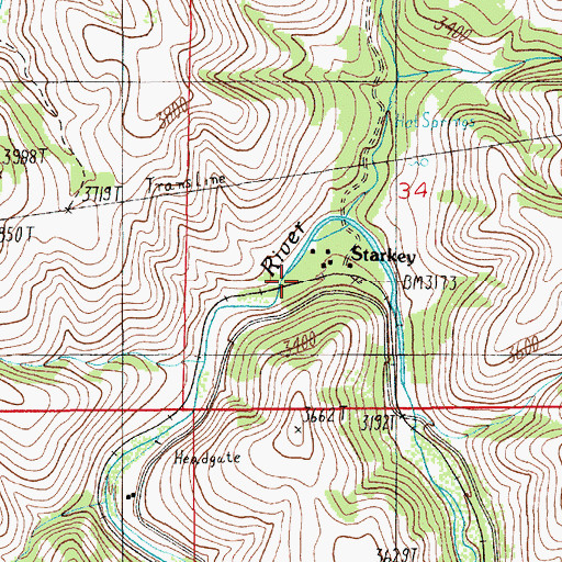 Topographic Map of Starkey, ID