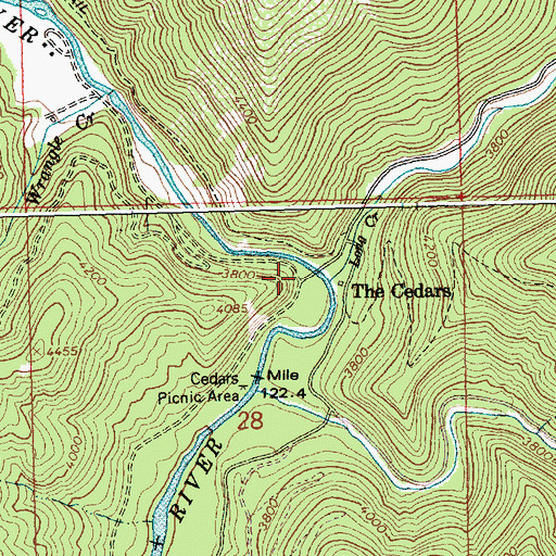 Topographic Map of The Cedars, ID