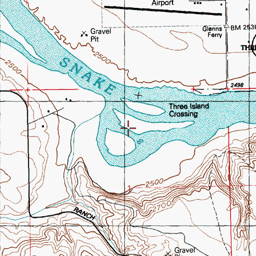 Topographic Map of Three Island Crossing, ID