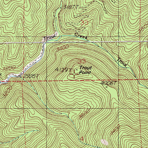Topographic Map of Trout Point, ID