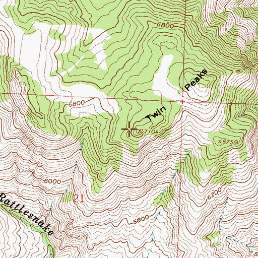 Topographic Map of Twin Peaks, ID