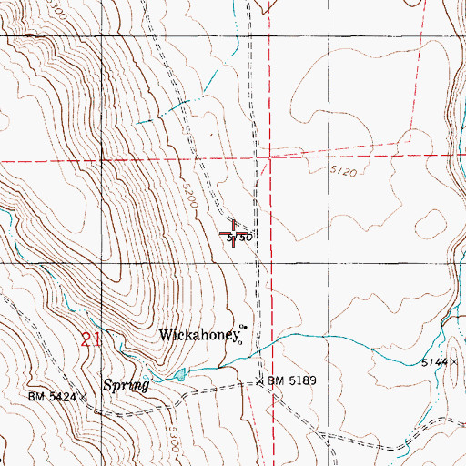 Topographic Map of Wickahoney, ID