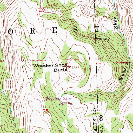 Topographic Map of Wooden Shoe Butte, ID