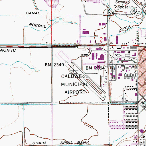 Topographic Map of Caldwell Municipal Airport (historical), ID