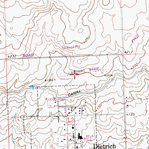 Topographic Map of Dietrich Landing Area (historical), ID