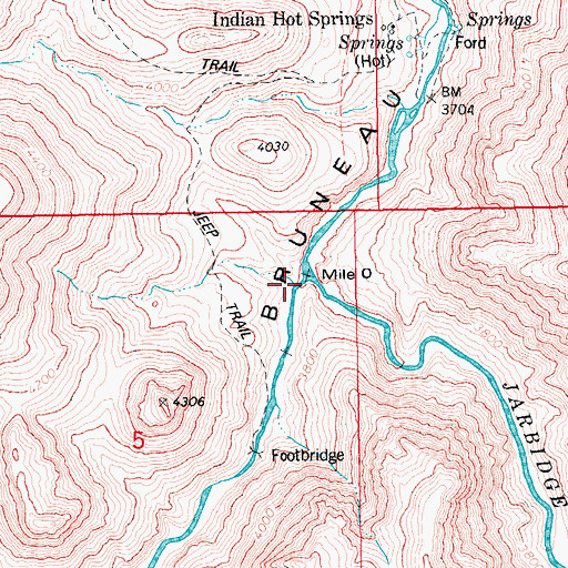Topographic Map of Jarbidge River, ID