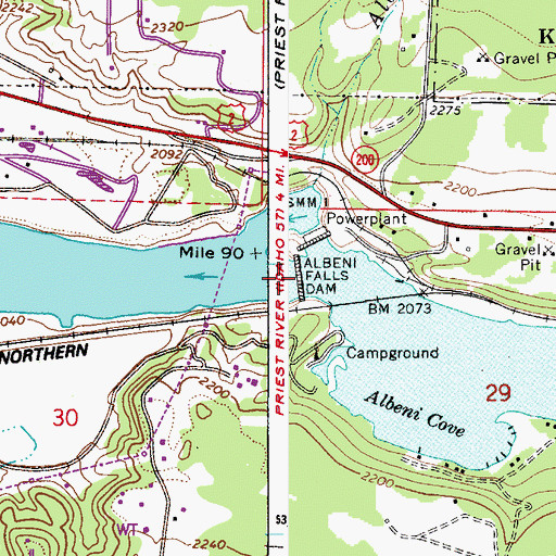 Topographic Map of Albeni Falls Dam, ID