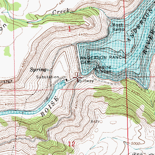 Topographic Map of Anderson Ranch Dam, ID