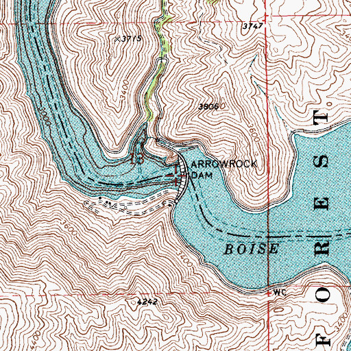 Topographic Map of Arrowrock Dam, ID