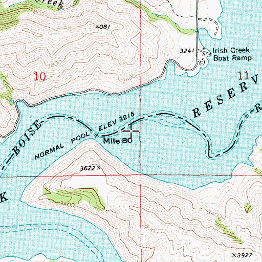 Topographic Map of Arrowrock Reservoir, ID