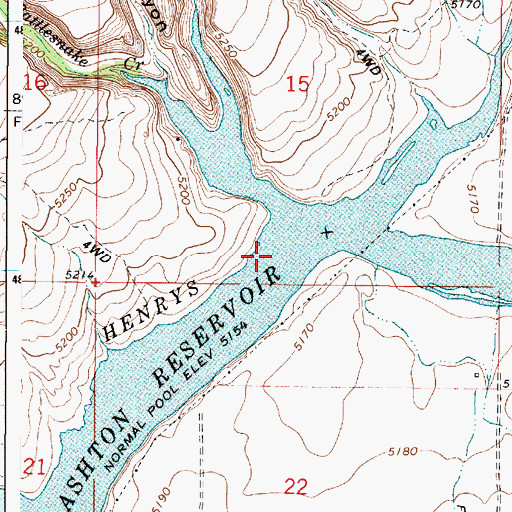 Topographic Map of Ashton Reservoir, ID