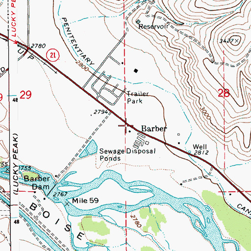 Topographic Map of Barber, ID