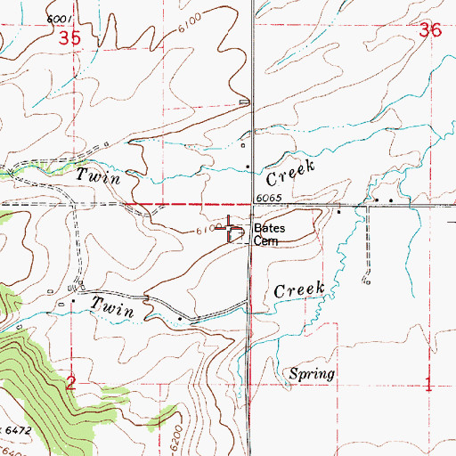 Topographic Map of Bates Cemetery, ID