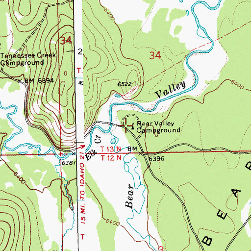 Topographic Map of Bear Valley Campground, ID