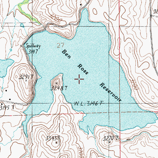 Topographic Map of Ben Ross Reservoir, ID