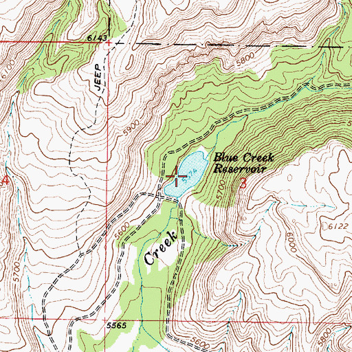 Topographic Map of Blue Creek Reservoir, ID